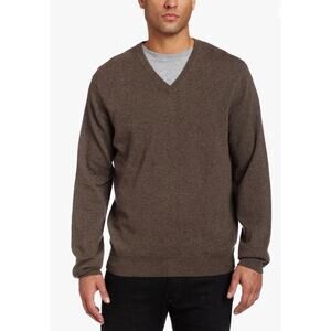 Macys S Club Room 100% Estate Cashmere Sweater V Neck Relaxed Fit Brown EUC